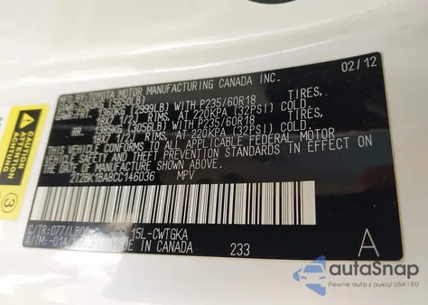 2012 Lexus Rx 350 from USA, damaged, VIN 2T2BK1BA8CC146036